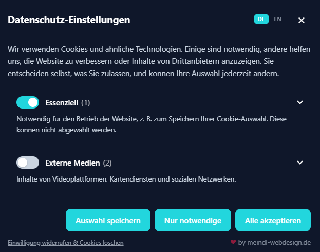 Datenschutz-Einstellungen für Besucher mit Kategorien, Schaltern und Widerruf